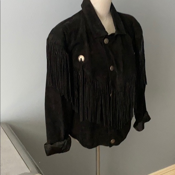 Vintage Black Fringed Suede Leather Jacket - Picture 5 of 9